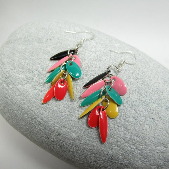 Multi colored enamel drop earrings - Picture 8 of 10